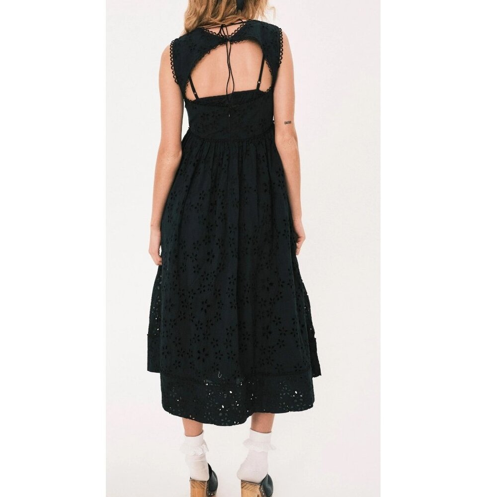 NEW FOR LOVE AND LEMONS NICOLA BLACK EYELET MIDI DRESS SIZE XS - Picture 4 of 13